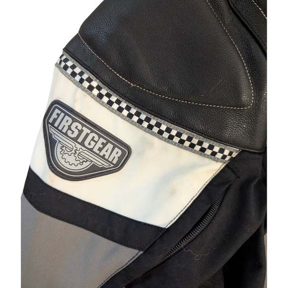 Firstgear Mens XL Motorcycle Jacket Leather Mesh Padded Racing Black Grey White - Picture 13 of 13